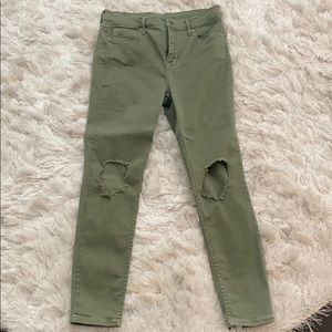 Free People Olive Green Distressed Jeans